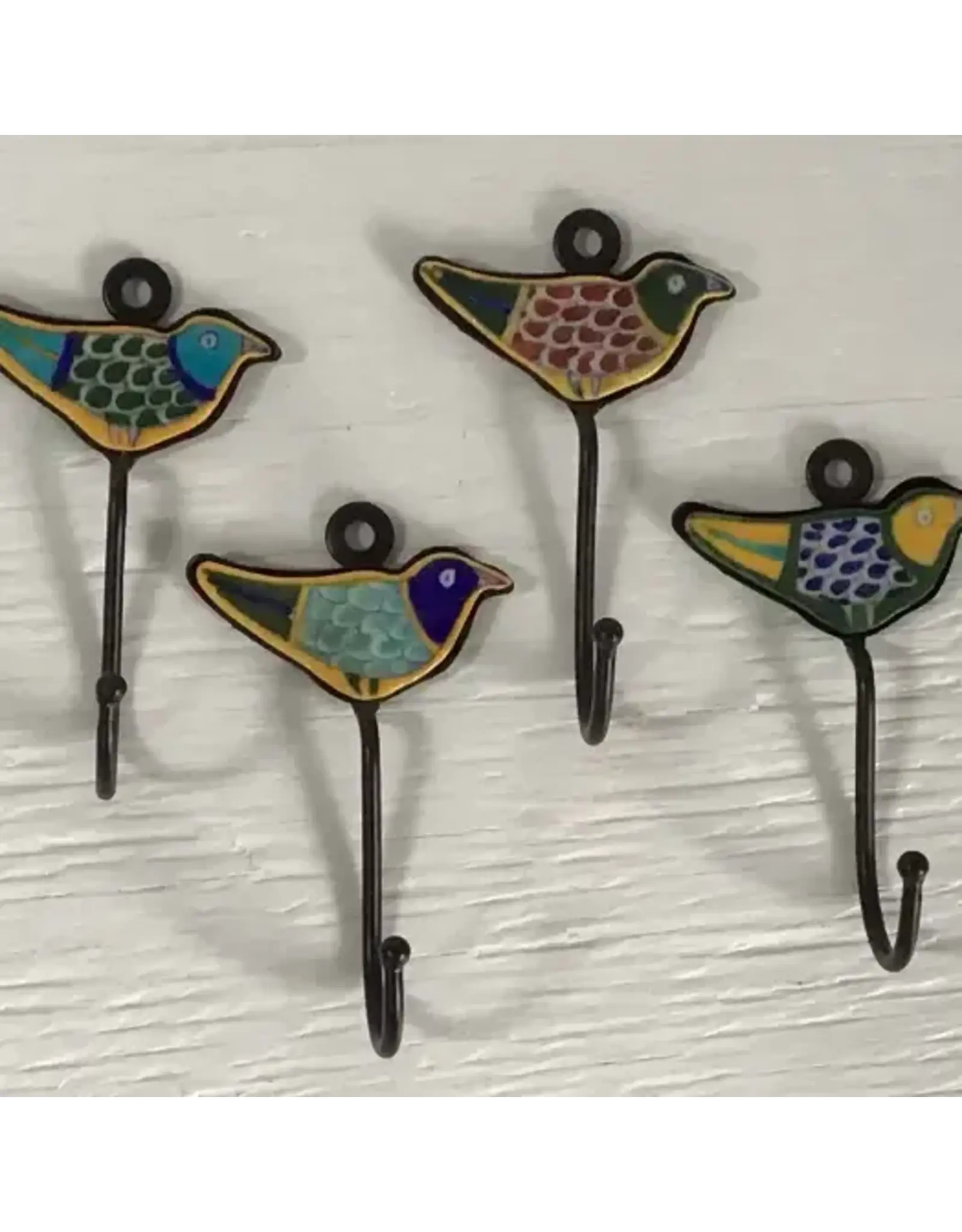Pottery Hook 2" Bird Shaped Assorted Colors, India
