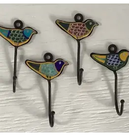 Pottery Hook 2" Bird Shaped Assorted Colors, India