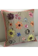 Pillow Aplique 16" Pressed Flower Linen Multi