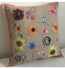 Pillow Aplique 16" Pressed Flower Linen Multi