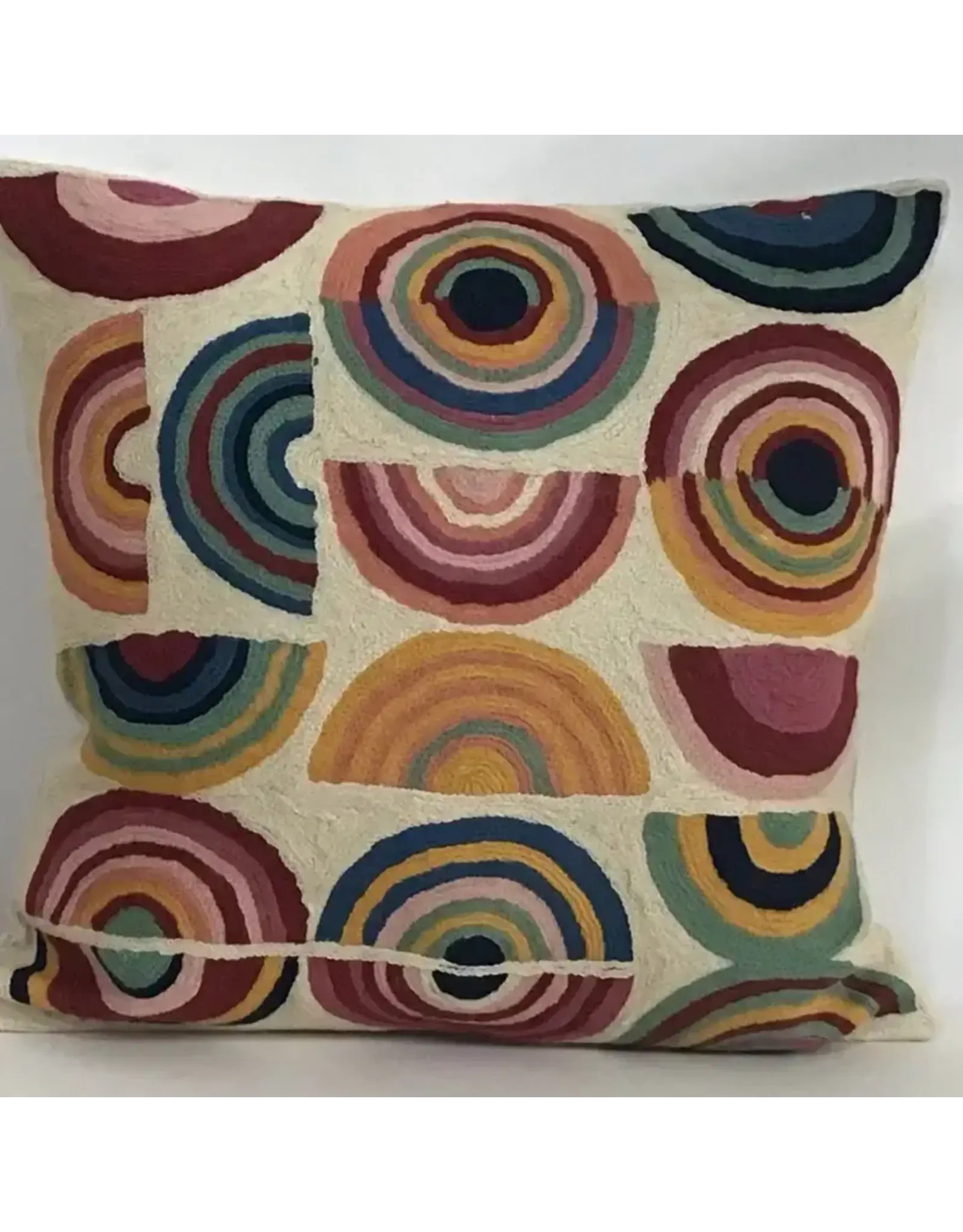 Trade roots Pillow Chainstitch 18" Delaunay Circles Multi