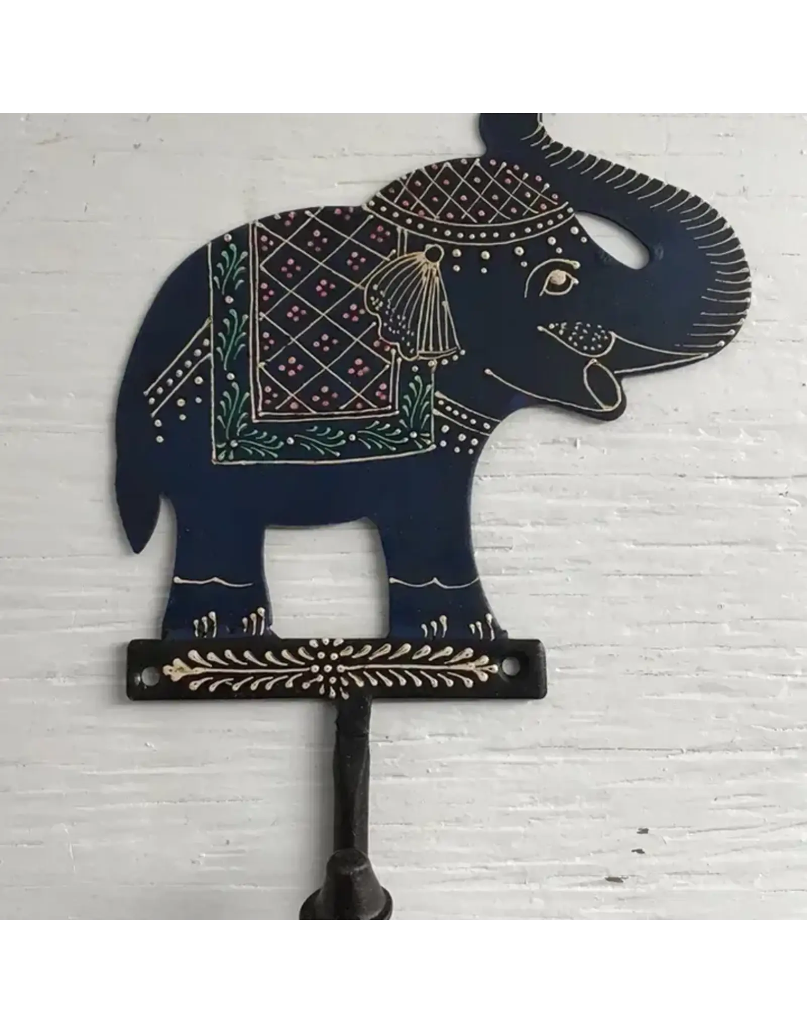 Metal Painted Hook Elephant Blue