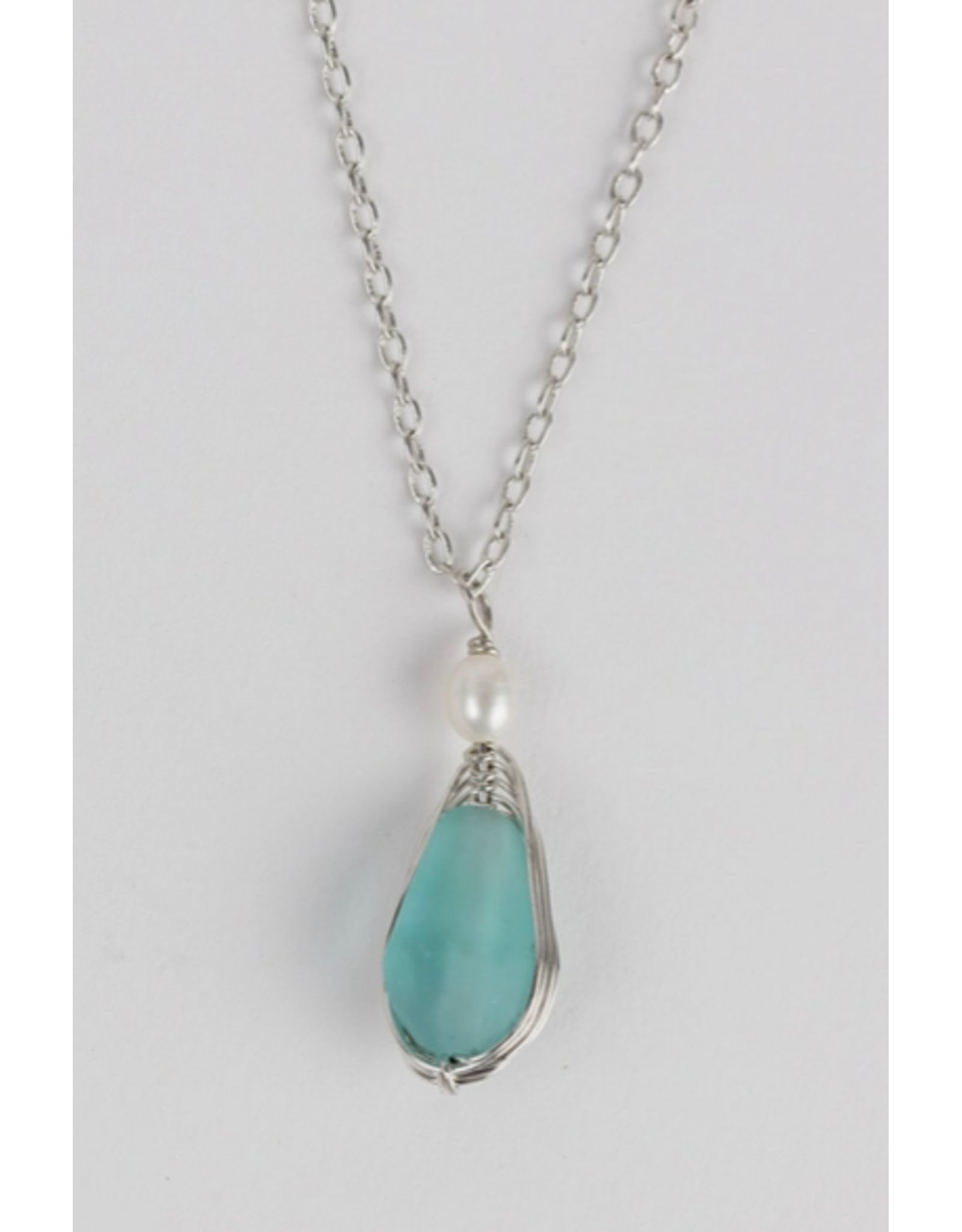 Aqua Pearl Silver Pendant Necklace, India
