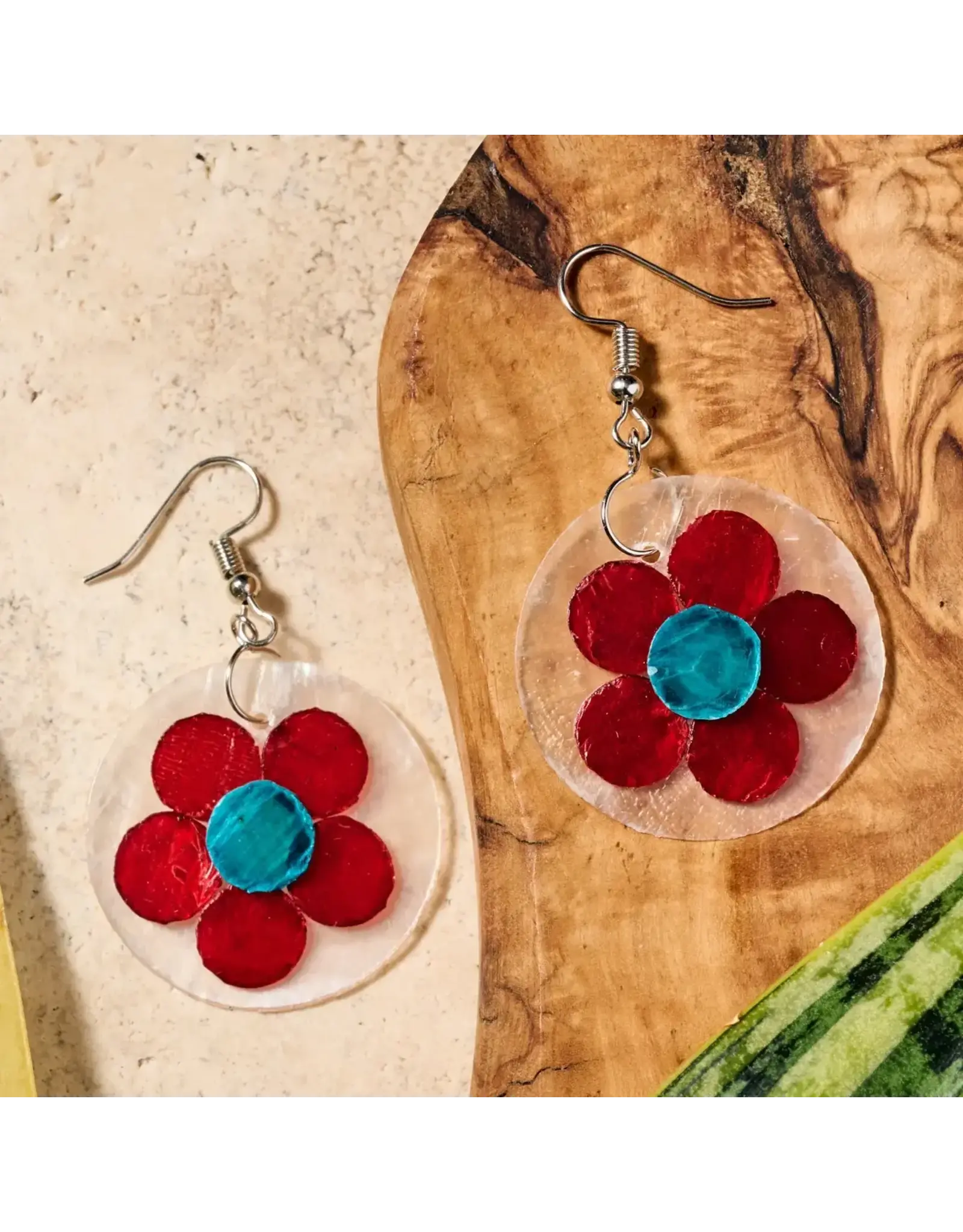 Pula Capiz Flower Dangle Earrings, Philippines