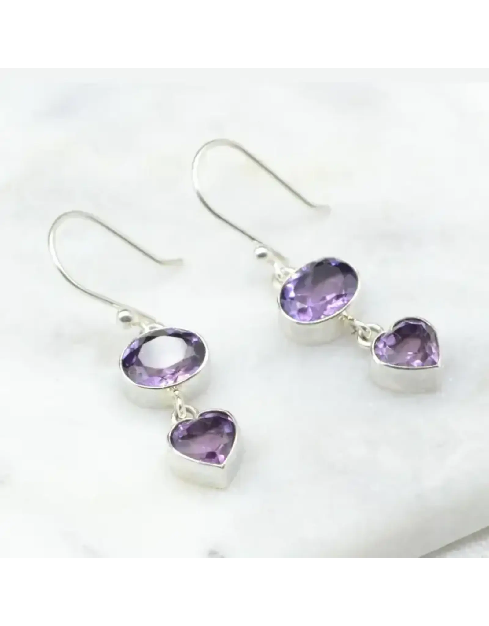 Amethyst Drop Silver Earrings, Nepal