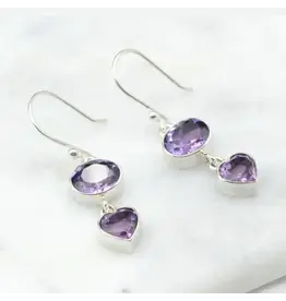 Amethyst Drop Silver Earrings, Nepal