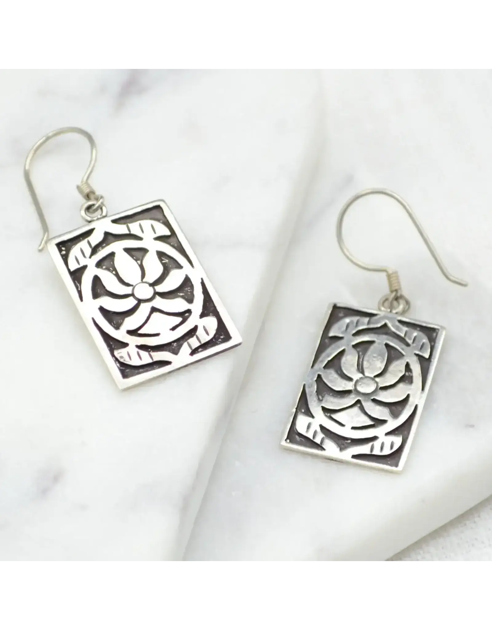 Long Lotus Silver Earrings