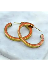 Bold Hoop Inlay Coral and Brass Earrings, Nepal