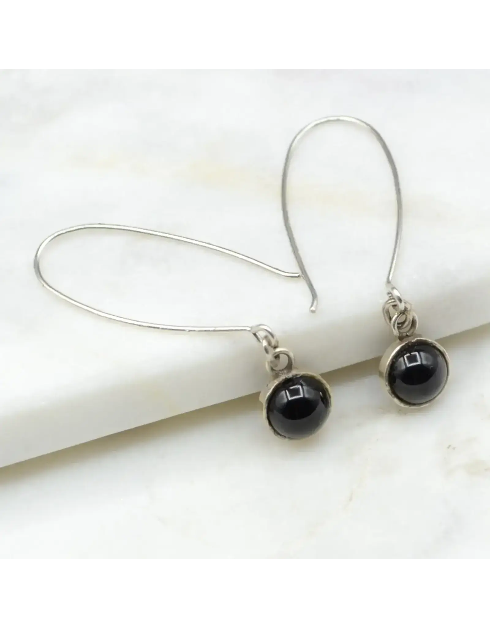 Dramatic Drop Silver Earrings, Nepal, Onyx