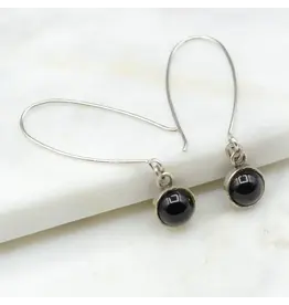 Dramatic Drop Silver Earrings, Nepal, Onyx