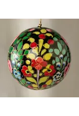 Ameer Paper Mache Ball Ornament - Floral On Dark, India