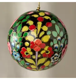 Ameer Paper Mache Ball Ornament - Floral On Dark, India