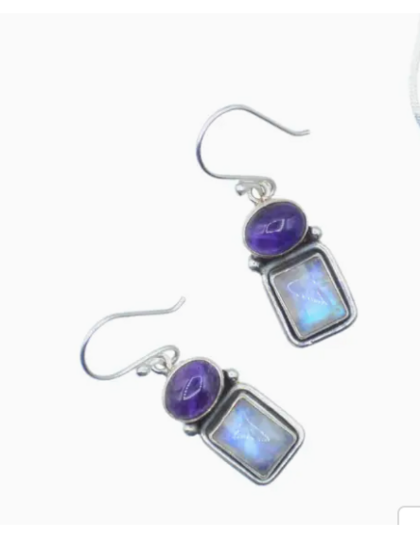 Sterling Silver Earrings   Amethyst/Moonstone, Nepal