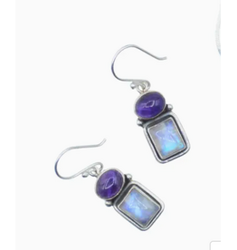 Sterling Silver Earrings   Amethyst/Moonstone, Nepal