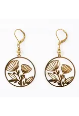 24K Plate Circle Frame Flower Earrings
