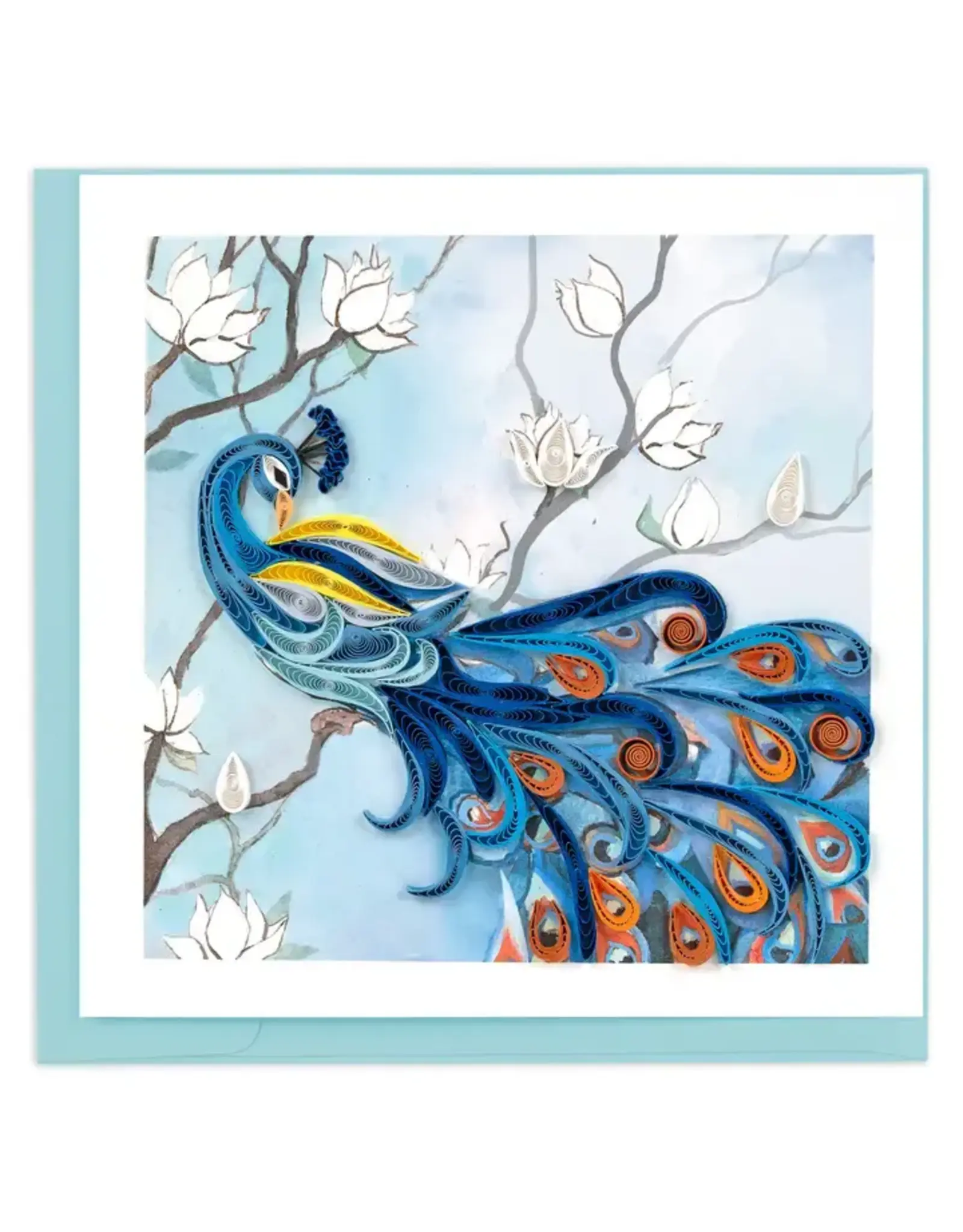 Quilled Peacock with White Flowers Greeting Card