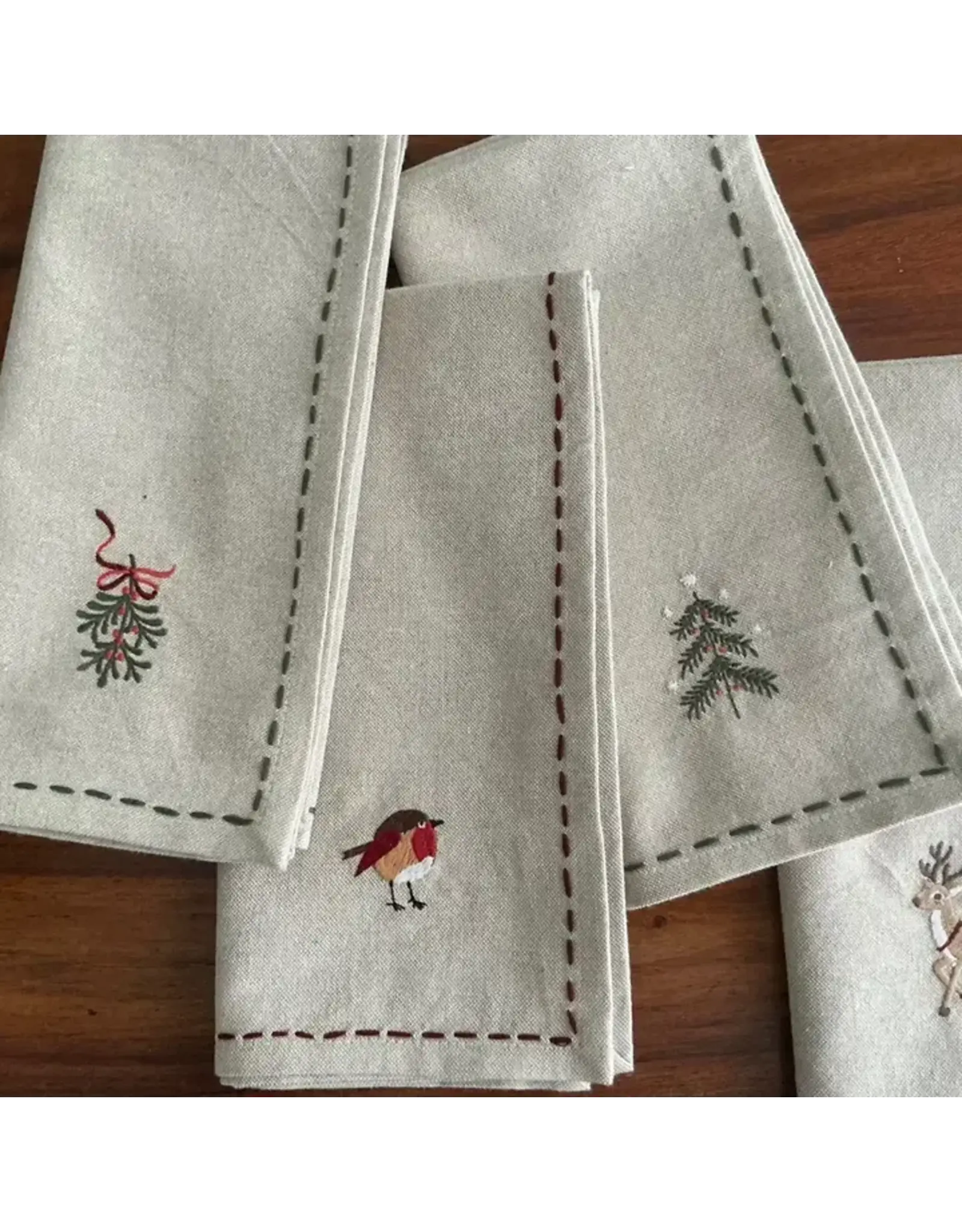 Napkins Embroidered Holiday Set of 4 20x20