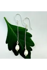 Pearl On A Chain Earrings - Sterling Silver, Indonesia