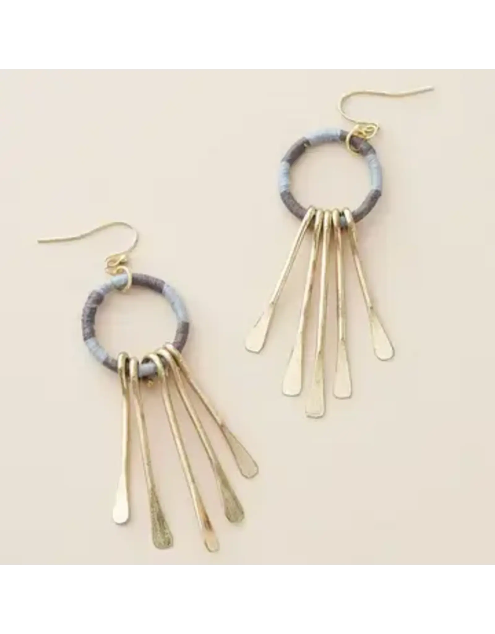 Kaia Brass Tassel Earrings - Blue Thread Wrapped, India