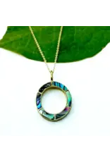 Abalone Inlay Circle Necklace - Brass, Indonesia