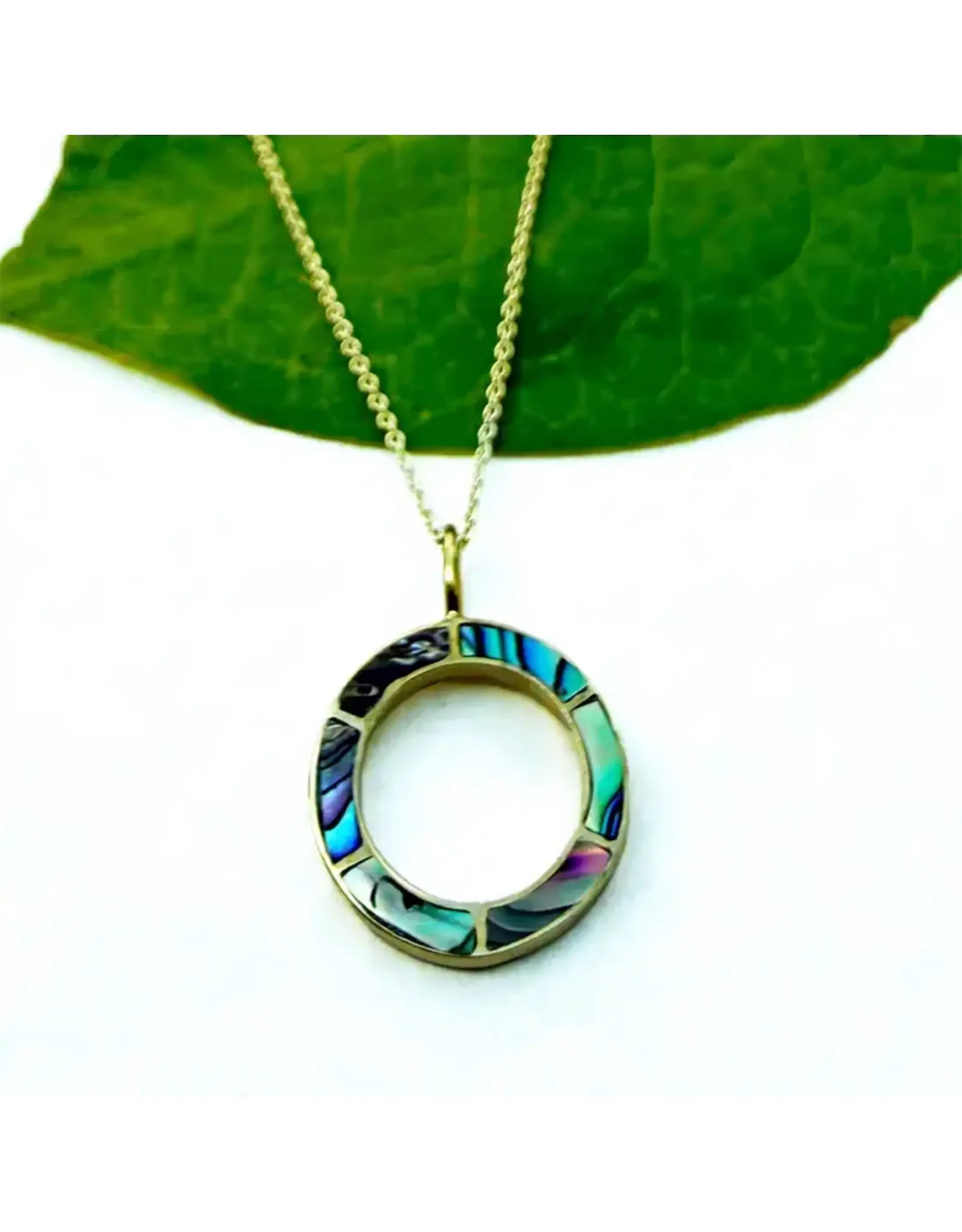 Abalone Inlay Circle Necklace - Brass, Indonesia
