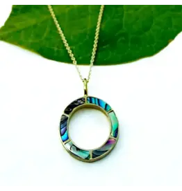 Abalone Inlay Circle Necklace - Brass, Indonesia