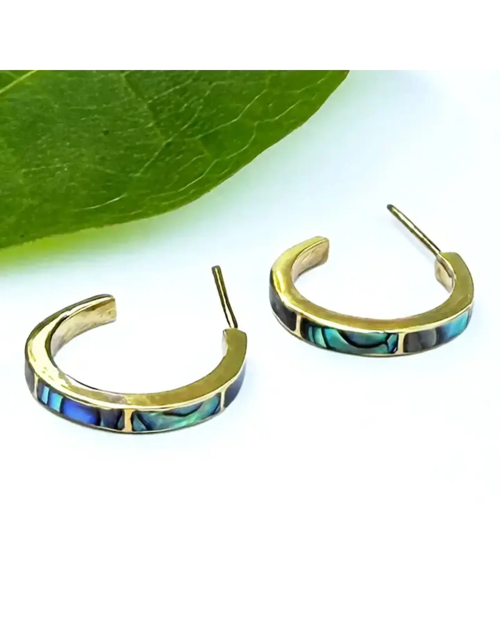 Abalone Inlay Huggies - Brass, Indonesia