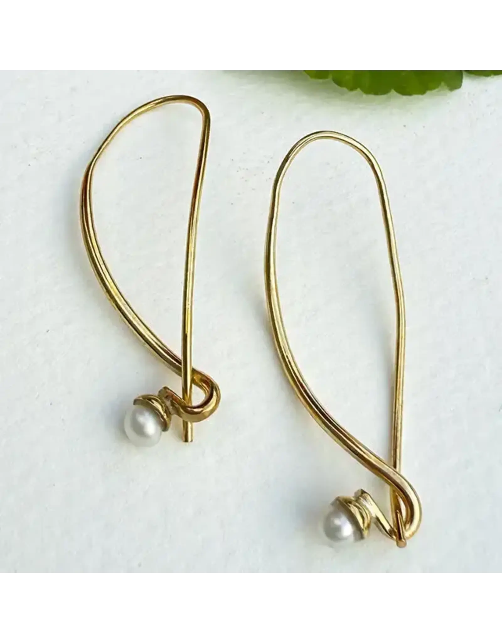 Artsy Pearl Earrings - Hand cut brass, Indonesia