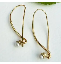 Artsy Pearl Earrings - Hand cut brass, Indonesia
