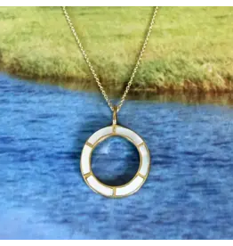 Mother-Of-Pearl Inlay Circle Necklace - Brass, Indonesia
