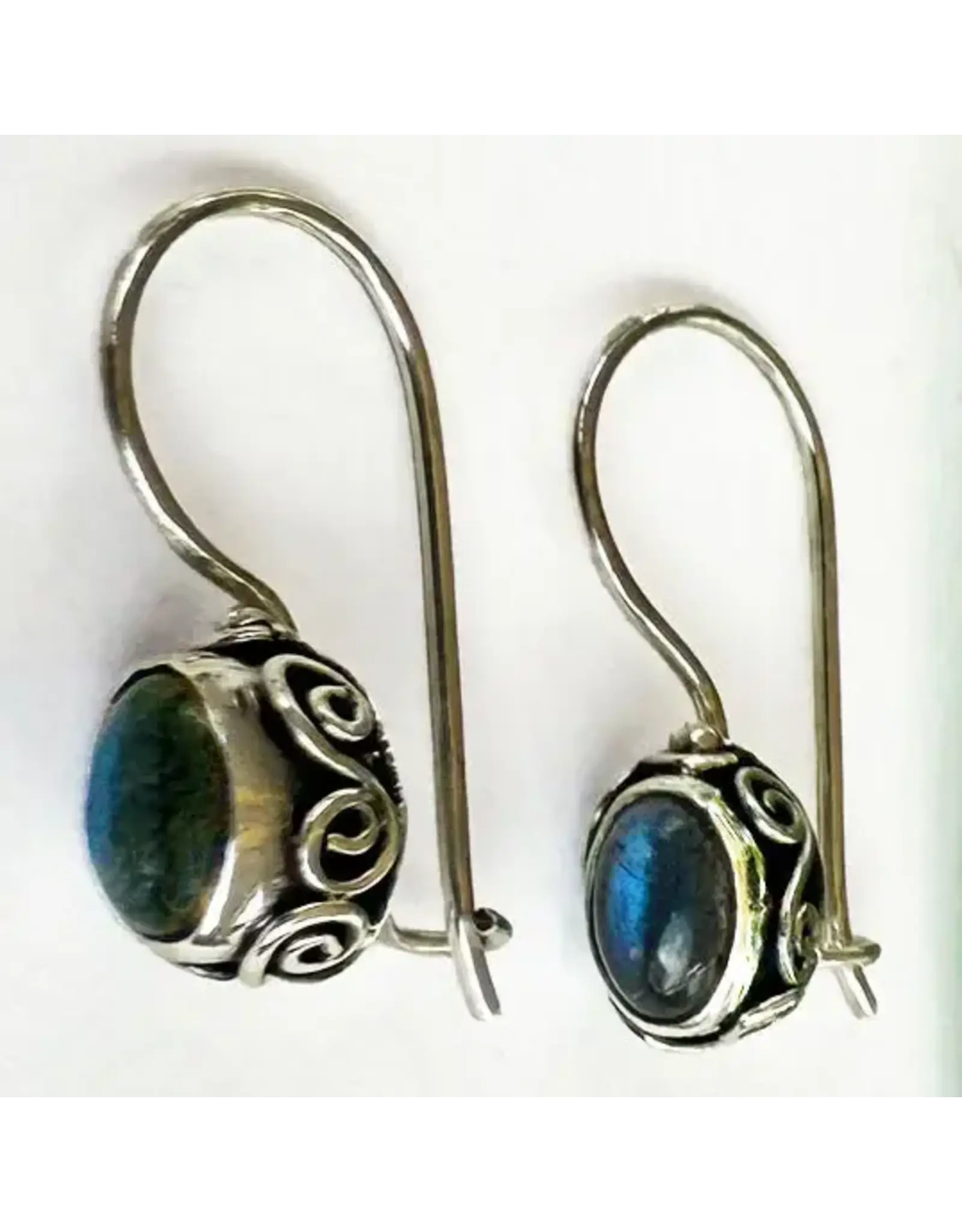 Petit Labradorite Filigree Earrings - Sterling Silver, Indonesia