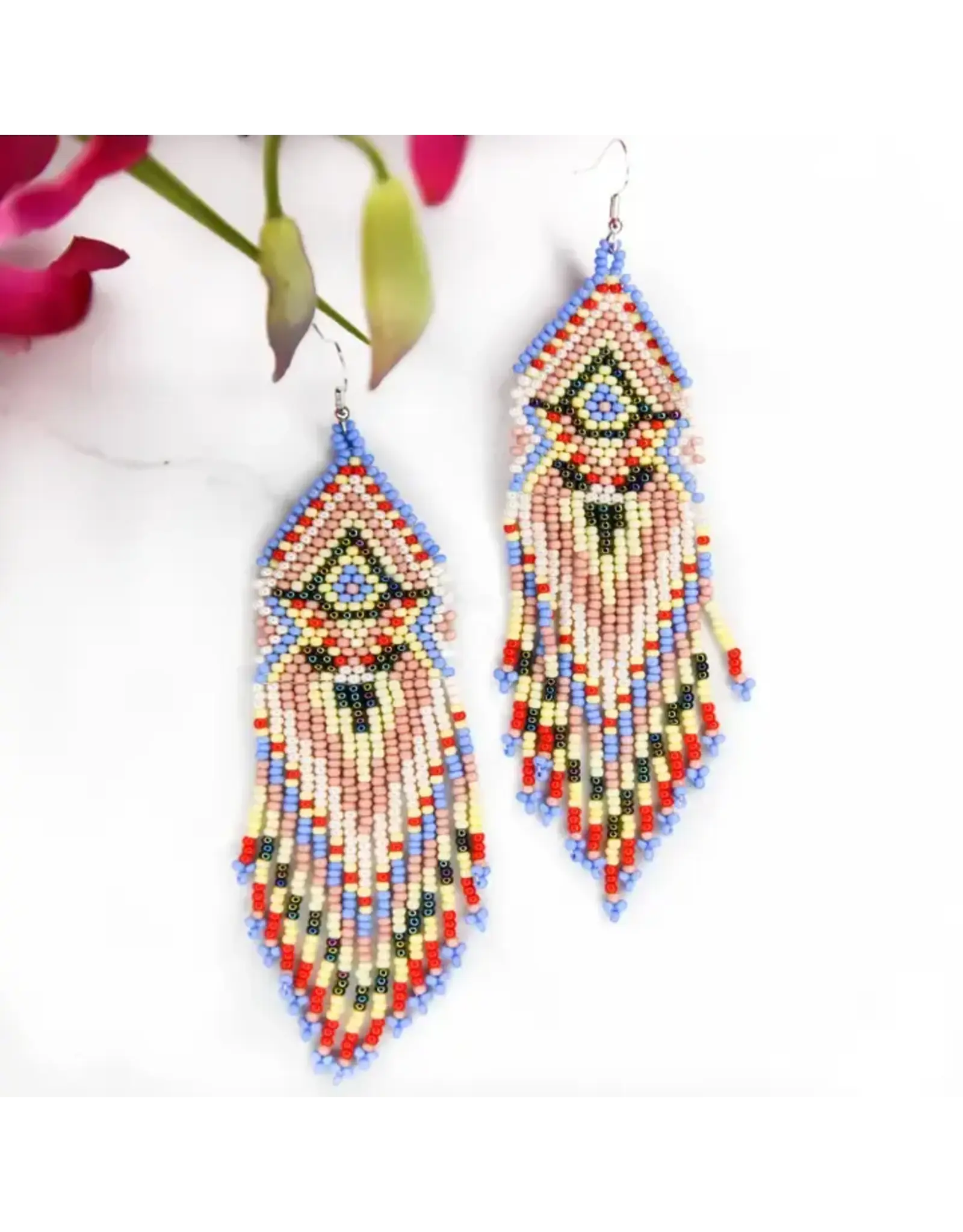 Bear Beaded Fringe Earrings, Guatemala