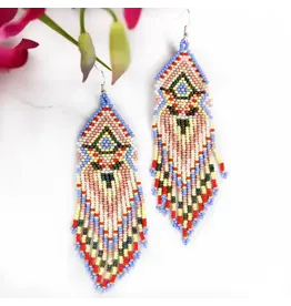 Bear Beaded Fringe Earrings, Guatemala