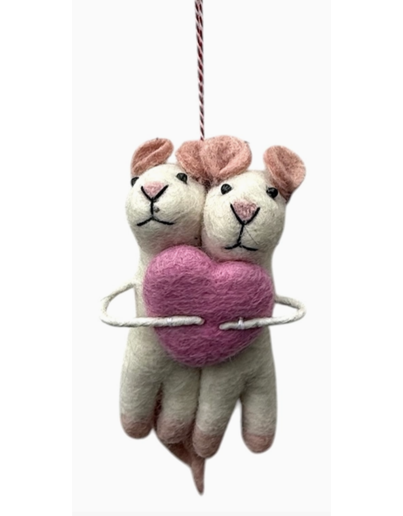 Felt Ornament, Mouse & Mice with Pink Heart, Nepal