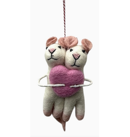 Felt Ornament, Mouse & Mice with Pink Heart, Nepal