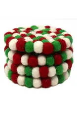 Christmas Felt Ball Coasters, Set of 4
