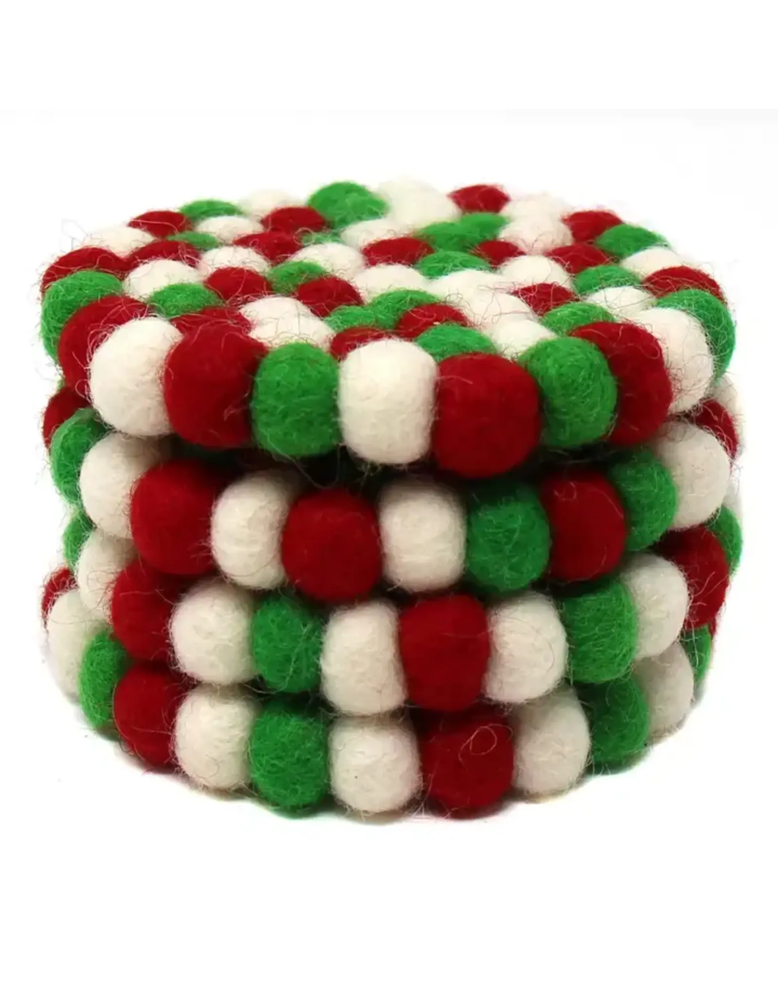 Christmas Felt Ball Coasters, Set of 4