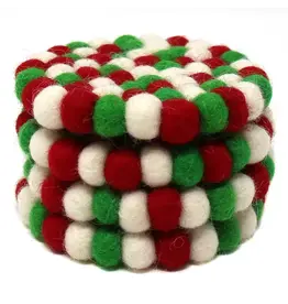 Christmas Felt Ball Coasters, Set of 4