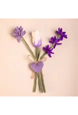 Handmade Mixed Felt Bouquet with Tulip Stem & Heart Charm – White with Lavender Accent