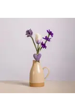 Handmade Mixed Felt Bouquet with Tulip Stem & Heart Charm – White with Lavender Accent