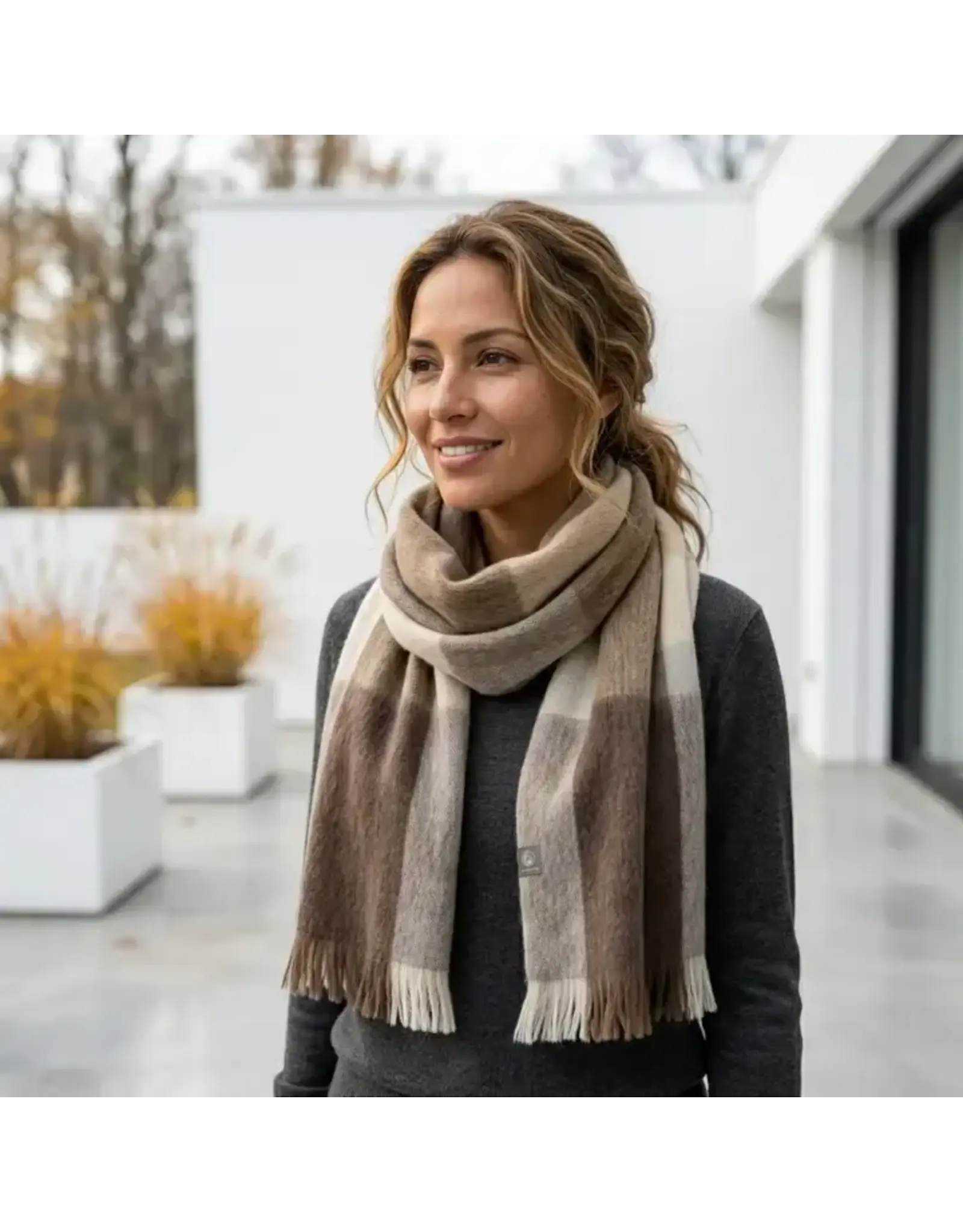 Alpaca Plaid Scarf - Salt Flat