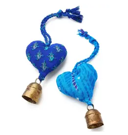 Heart Upcycled Sari Mini Bell Hanging -