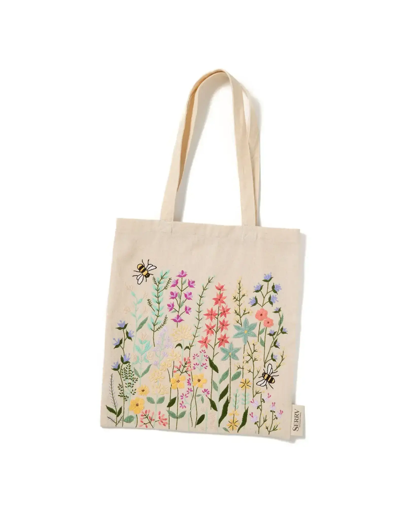 Bees & Blooms Embroidered Tote Bag