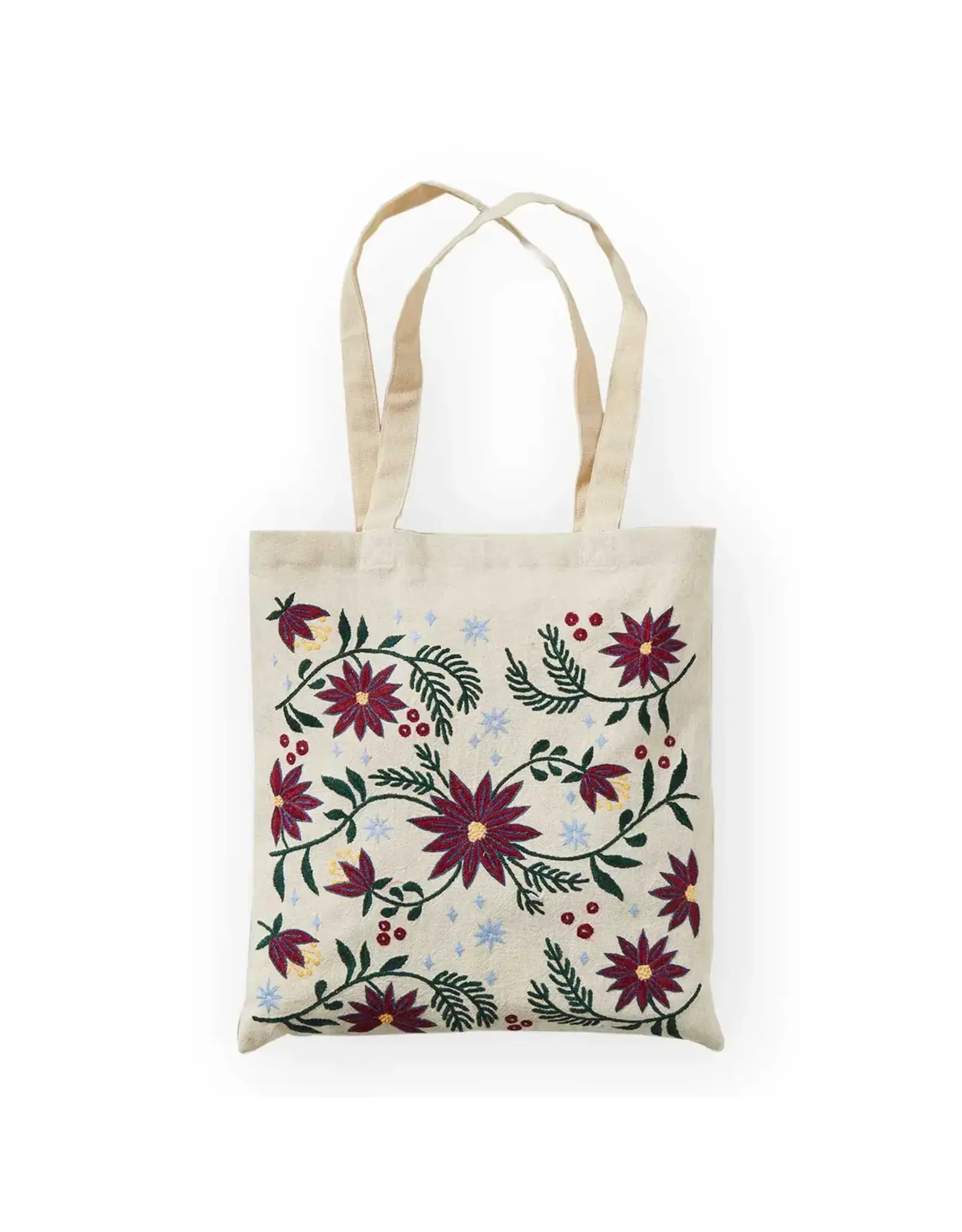 Festive Florals Embroidered Tote Bag