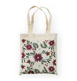 Festive Florals Embroidered Tote Bag
