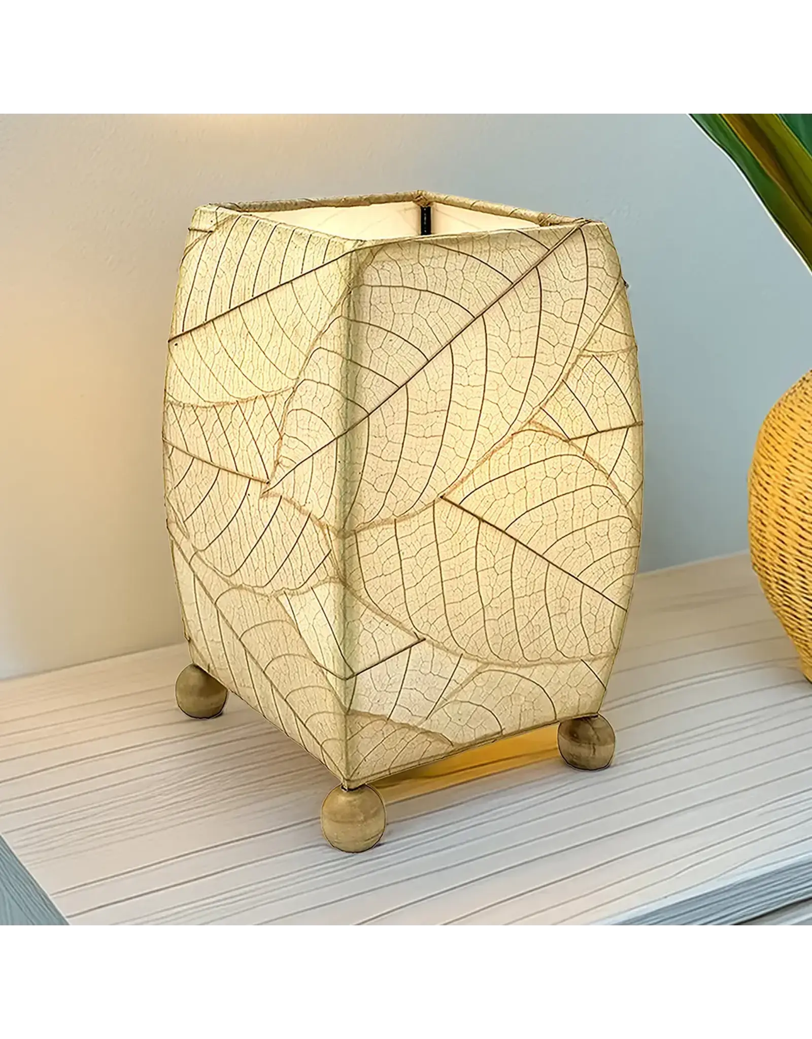 Mini Square Cocoa Leaf Lamp Natural, Cocoa Leaves On Shade