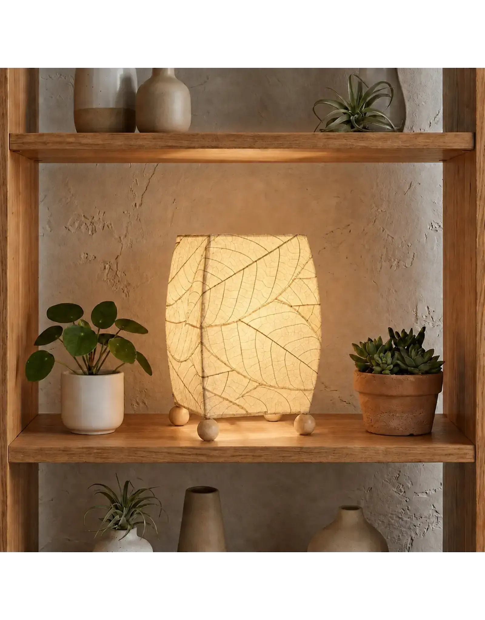 Mini Square Cocoa Leaf Lamp Natural, Cocoa Leaves On Shade