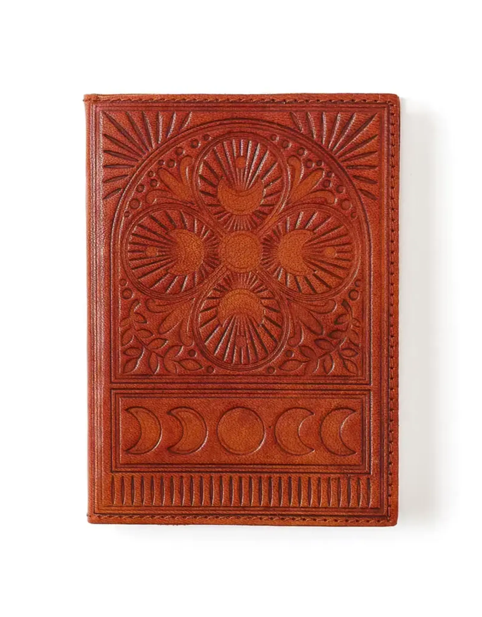 Embossed Brown Leather Moon Phase 5x7 Journal - Refillable, India