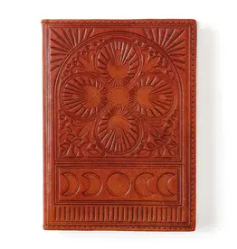 Embossed Brown Leather Moon Phase 5x7 Journal - Refillable, India