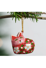 Painted Floral Cat Paper Mache Ornament, India